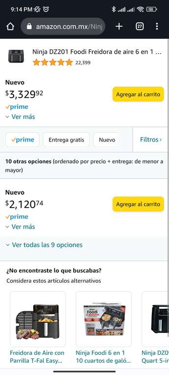 Amazon:Ninja DZ201 Foodi Freidora de aire 6 en 1