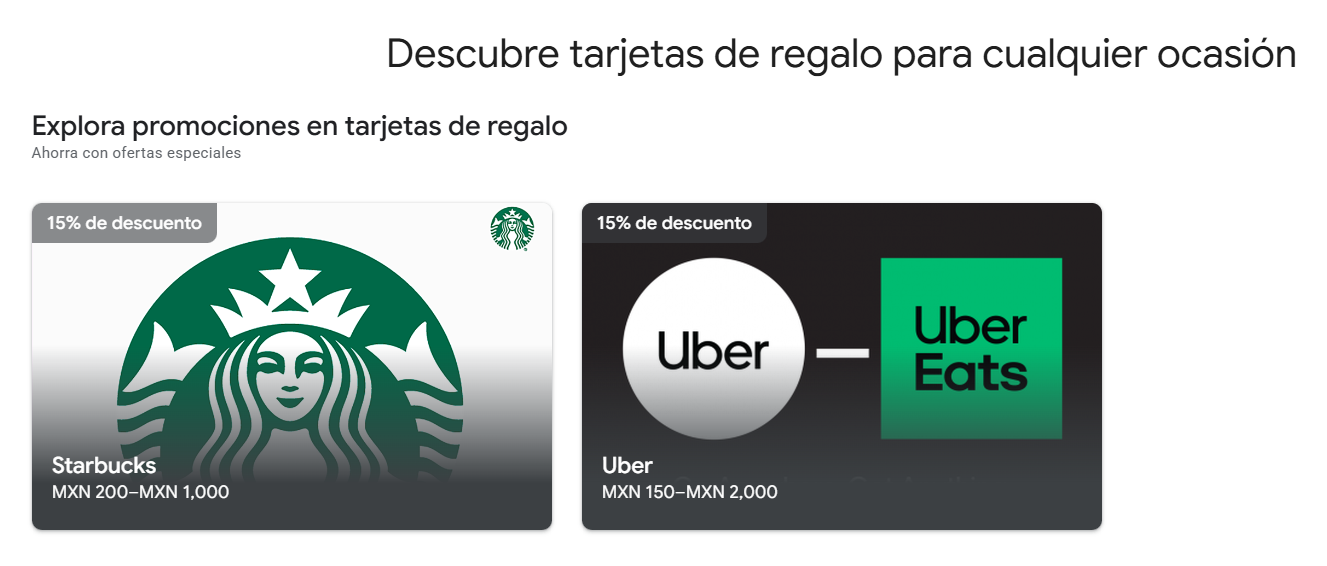 Google Play: 15% de descuento en tarjetas Uber y Starbucks, a partir de 500 pesos