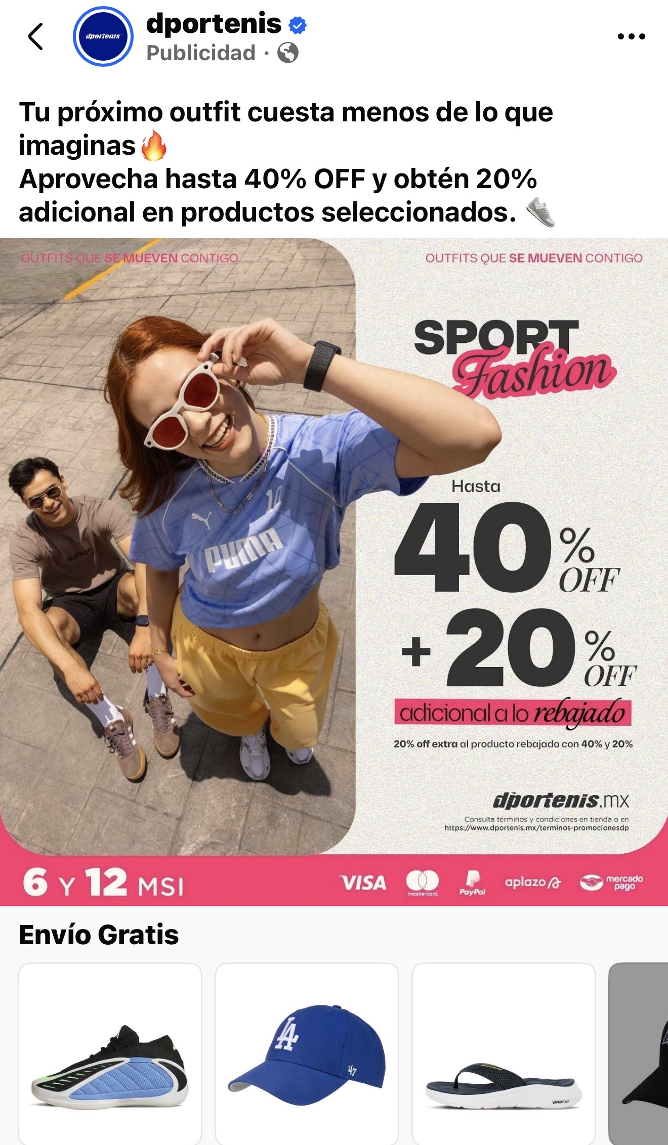 DPORTENIS: TENIS, ROPA Y ACC DEPORTIVOS 40% Off más el 20% y el 30% en el segundo producto