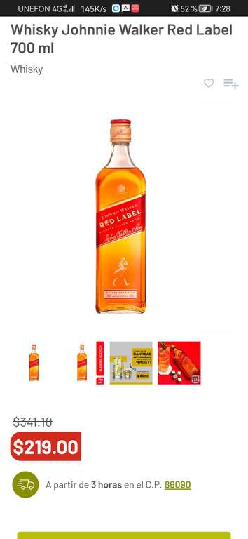 Soriana: Whisky Johnnie Walker Red Label 700ml