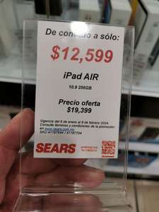 Sears: iPad Air 5ta generación 256 GB (SIN promos bancarias) - Cdmx