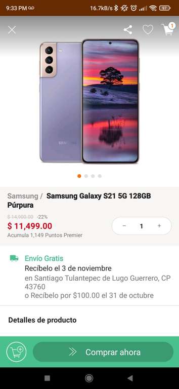Linio: Samsung Galaxy S21 5G 128GB Púrpura con Paypal