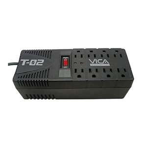 Amazon: VICA T-02 Regulador Electrónico de Voltaje 1200 VA / 700 W con 8 Tomas reguladas, supresor de Picos y Puertos RJ11 y RJ45