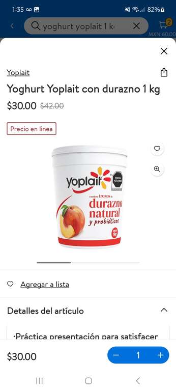 Yoghurt Yoplait 1kg fresa, durazno, natural y piña coco $30 en walmart online - Walmart