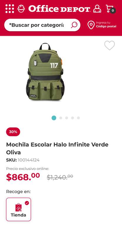 Office Depot: Mochila Escolar Halo Infinite Verde Oliva