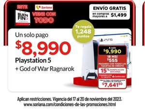 Soriana: PS5 con god of war Ragnarok con tarjeta de crédito Santander, Solo de Contado