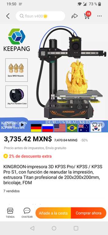 AliExpress | nacional KINGROON-impresora 3D 200x200x200mm + (cupones Mercadopago )