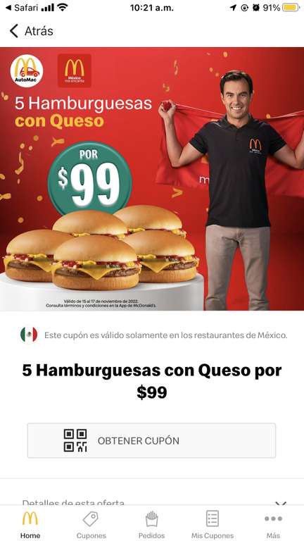 McDonald’s: 5 hamburguesas con queso por 99