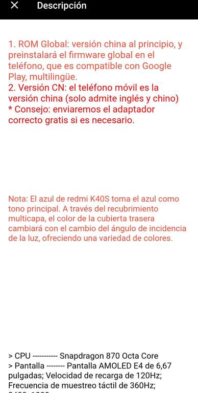 AliExpress: Xiaomi Redmi k40s 5G, Rom global, snapdragon 870 con 12 ram y 256 rom los demás colores al mismo precio