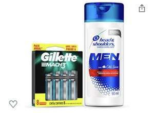 Amazon: Gillette Mach3 Cartuchos Para Afeitar 8 Unidades + Head & Shoulders Old Spice Shampoo Control Caspa de 90 ml