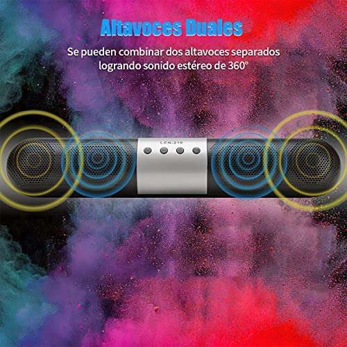 Amazon: HONGHCL Barra de Sonido, Bluetooth/AUX 3.5mm/USB/TF Card,Barras Sonido Estéreo de 360°,Inalámbrica, Subwoofer con Llamadas