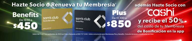 Sam's Club: Bonificación del 50% en la membresía al hacerte socio pagando con Cashi