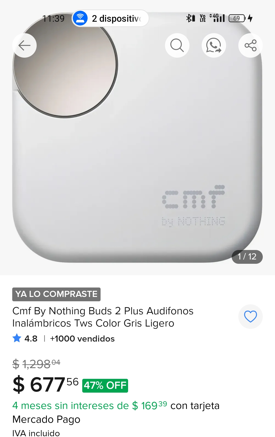 Mercado Libre: Cmf By Nothing Buds 2 Plus Audifonos Inalámbricos Tws Color Gris Ligero