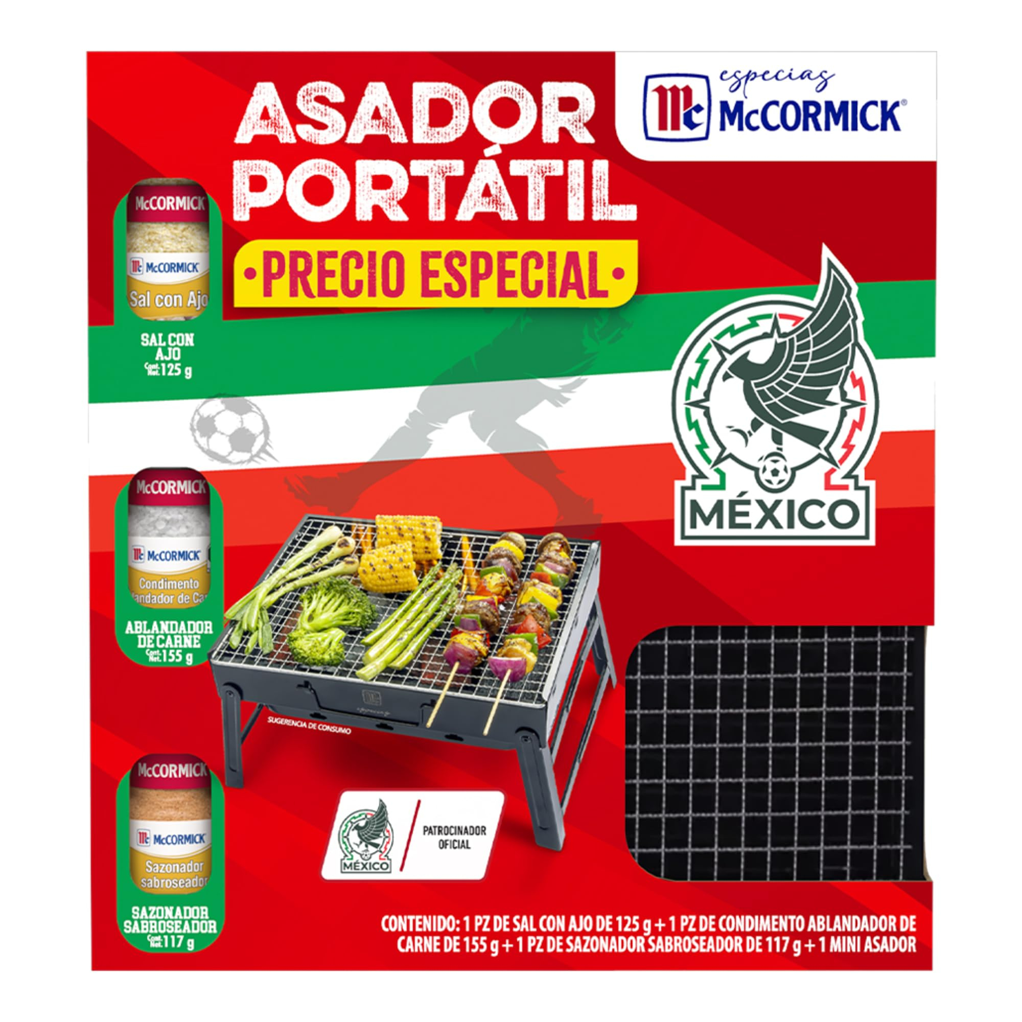 Amazon. Kit McCormick Sal con Ajo 125 g + 1 Ablandador de carne 155 g + 1 Sazonador sabroseador 117 g + 1 Mini Asador.