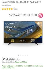 Costco: Sony Pantalla 55" OLED 4K Android TV ($19,699 con cupón primera compra con PayPal)