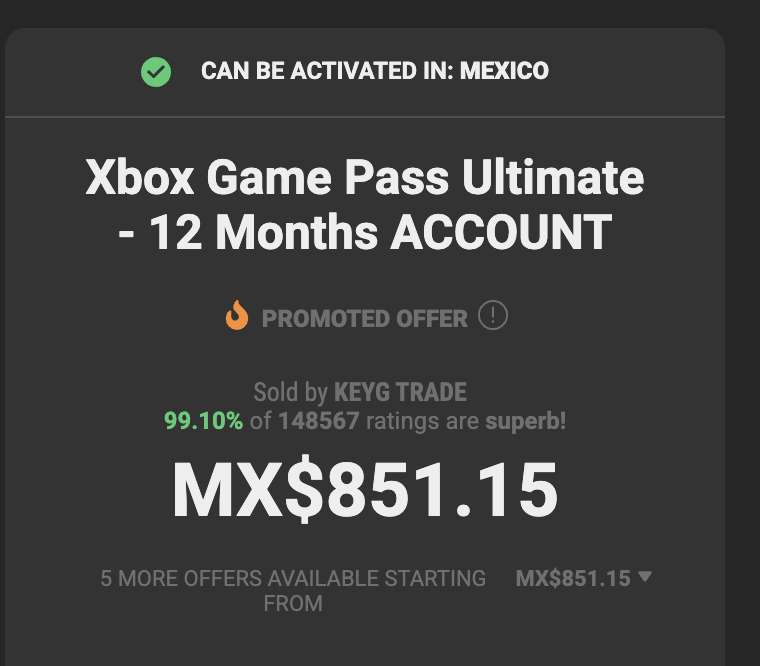KINGUIN: Xbox Game Pass Ultimate 12 meses cuenta