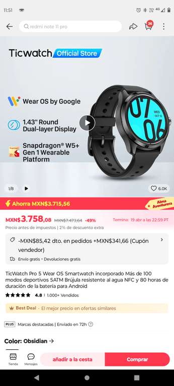 AliExpress: Ticwatch Pro 5 Smartwatch