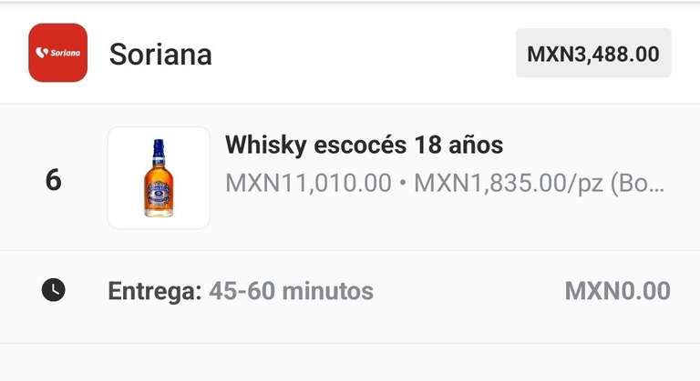 Cornershop/Soriana:Chivas Regal whisky escocés 18 años 6piezas x $3488
