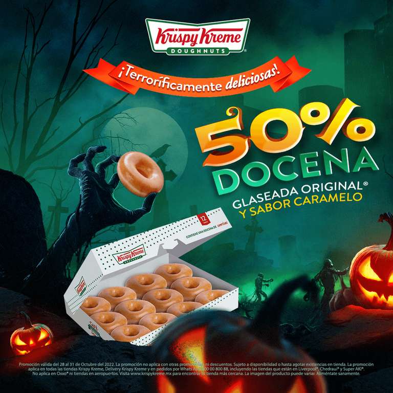 Krispy Kreme: Docena Glaseada Original o Docena Glaseada Caramelo con 50%