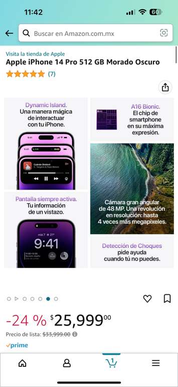 Amazon: Apple iPhone 14 Pro 512 GB Morado Oscuro