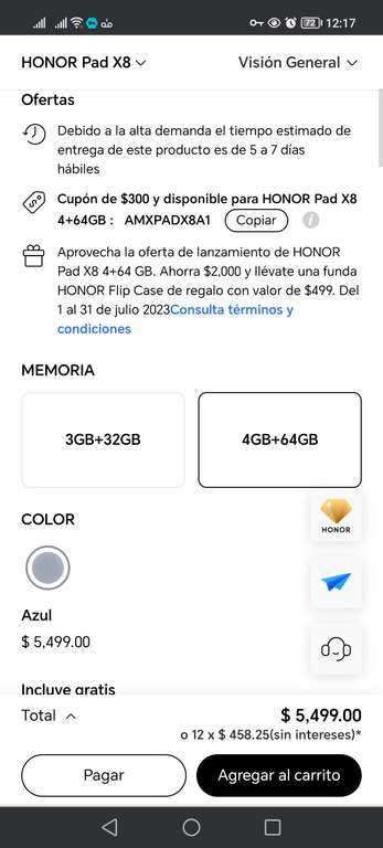 Honor: HONOR Pad X8 Azul, 4GB+64GB