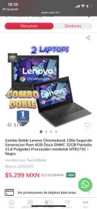 Sears: Combo 2 Lenovo Chromebook 100e Ram 4GB Disco EMMC 32GB Pantalla 11.6 Pulgadas Procesador mediatek MT8173C - Negro