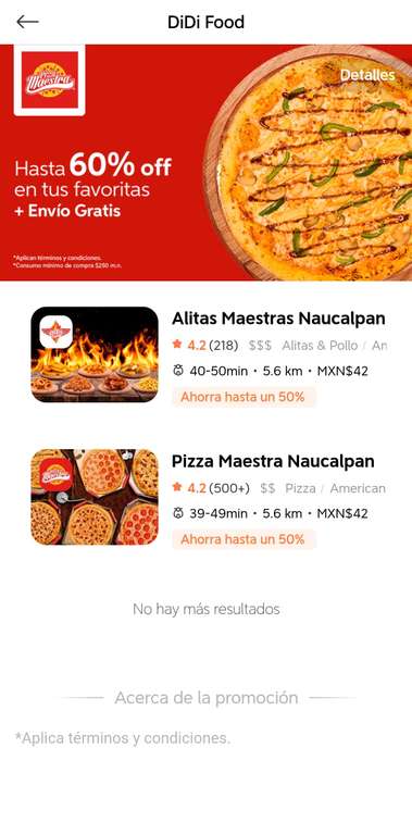 DiDi Food: Hasta 60% off en Pizza maestra
