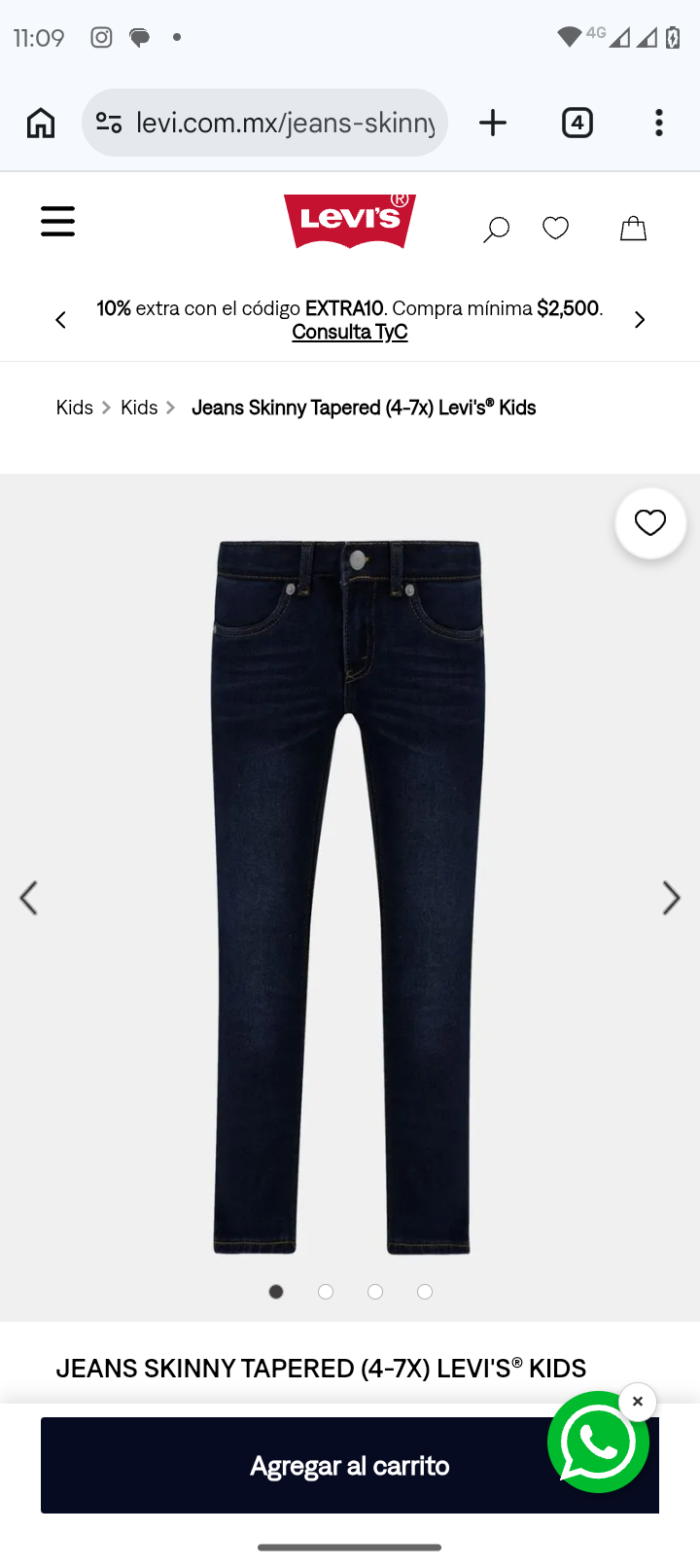Levi's: Jeans skinny tapered niño talla 5