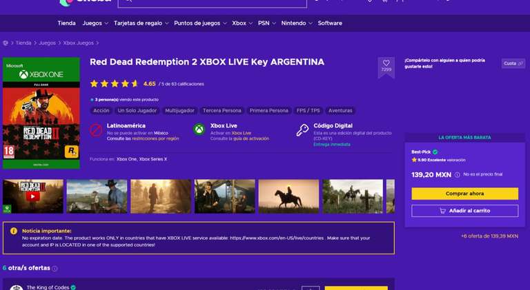 ENEBA: Red Dead Redemption 2 Xbox Live KEY Argentina