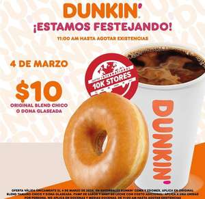Dunkin' Donuts: $10 Dona original o Blend chico