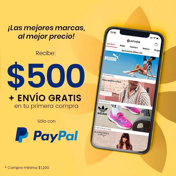 Privalia: Cupón de $500 en Compras de $1200 con PayPal + Envío Gratis con Primera Compra.
