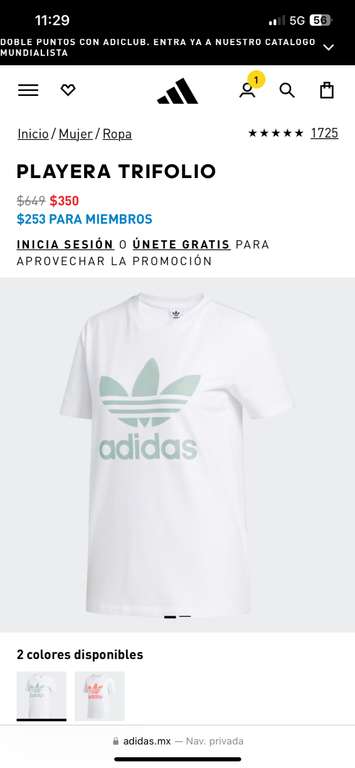 Adidas playera trifolio, Rosa: 239.00/ Verde: 253.00 (PRECIO MIEMBROS)