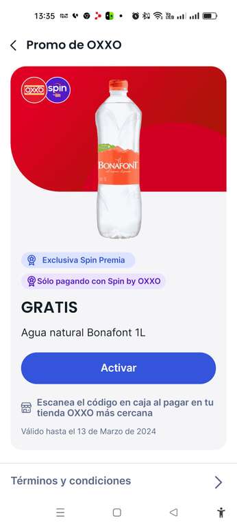 OXXO: Agua Bonafont 1 litro gratis SPIN PREMIA
