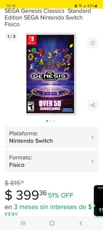 Mercado Libre: Sega genesis classics nintendo switch