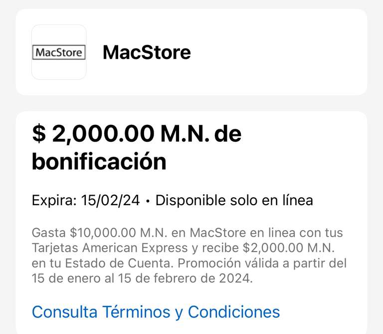 American Express: $2,000 de bonificación al acumular $10,000 en Macstore