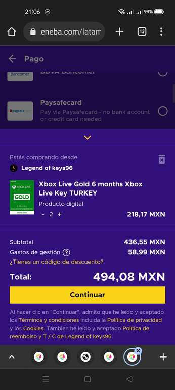 Eneba: Xbox Live Gold 1 año (2 códigos de 6 meses Región Turquía)