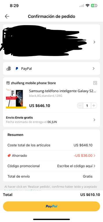 AliExpress: Samsung galaxy s22 ultra (reacondicionado)