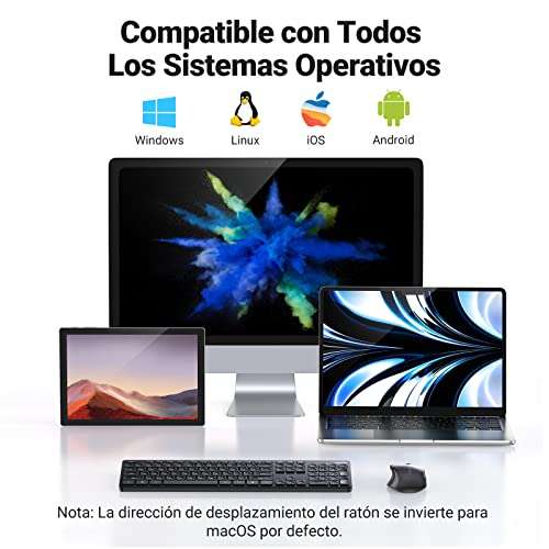 Amazon: UGREEN Kit Teclado y Mouse Inalámbrico con Receptor USB Unifying, Mouse 5 Niveles DPI Hasta 4000
