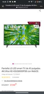 Liverpool: Pantalla LG LED smart TV de 43 pulgadas 4K/Ultra HD 43UQ8000PSB con WebOS