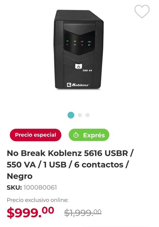 Office Depot: No Break Koblenz 5616 USBR / 550 VA / 1 USB / 6 contactos / Negro