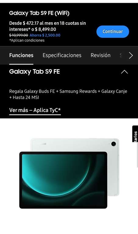Samsung Store: Tableta S9FE (cupones de descuento)