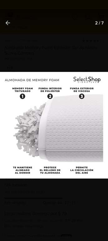 Mercado Libre: Almohada Memory Foam Estándar Gel Ajustable