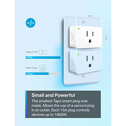 Amazon: TP-Link Tapo Smart Plug Mini 15A, diseño compacto, Tapo P105 (paquete de 4 enchufes inteligentes)