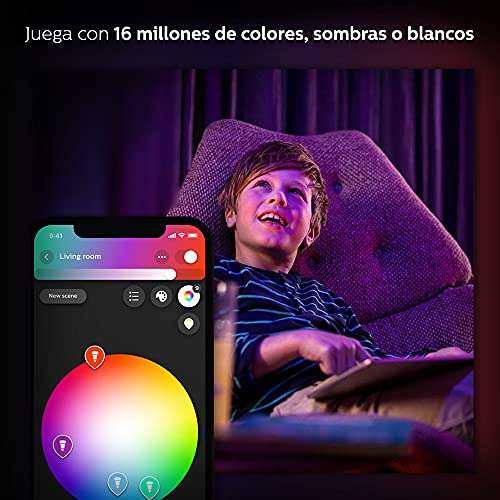 Amazon | Focos Philips Hue Luz Multicolor 4 Focos A19 + Hue Bridge - Compatible con Alexa