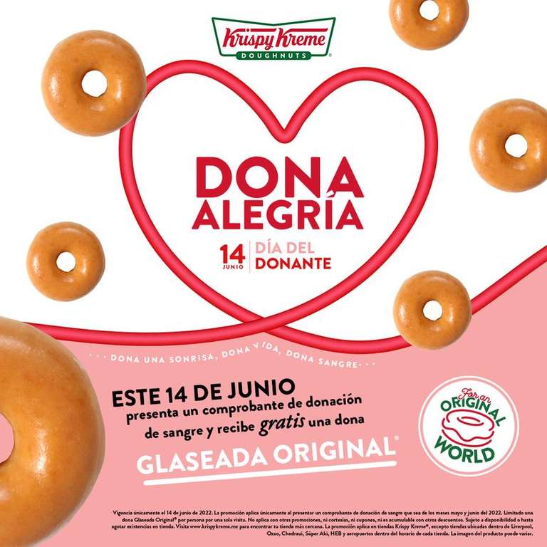 Krispy Kreme: Dona Glaseada Original GRATIS al Presentar un Comprobante de Donación de Sangre (14 de junio)