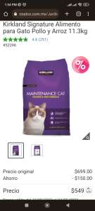 Costco: Kirkland Signature Alimento para Gato Pollo y Arroz 11.3kg con envío.