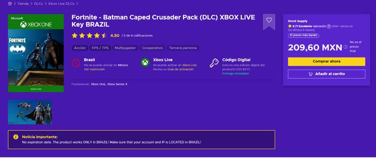 ENEBA BRASIL: FORNITE x Batman: Caped Crusader Pack $237.35 Xbox
