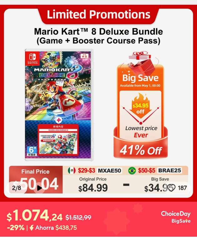 AliExpress: Mario Kart 8 Deluxe Bundle (Game + Booster Course Pass), ofertas de juegos de Nintendo Switch
