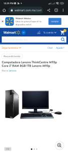 Walmart: Computadora Lenovo ThinkCentre M93p Core i7 RAM 8GB 1TB Lenovo M93p