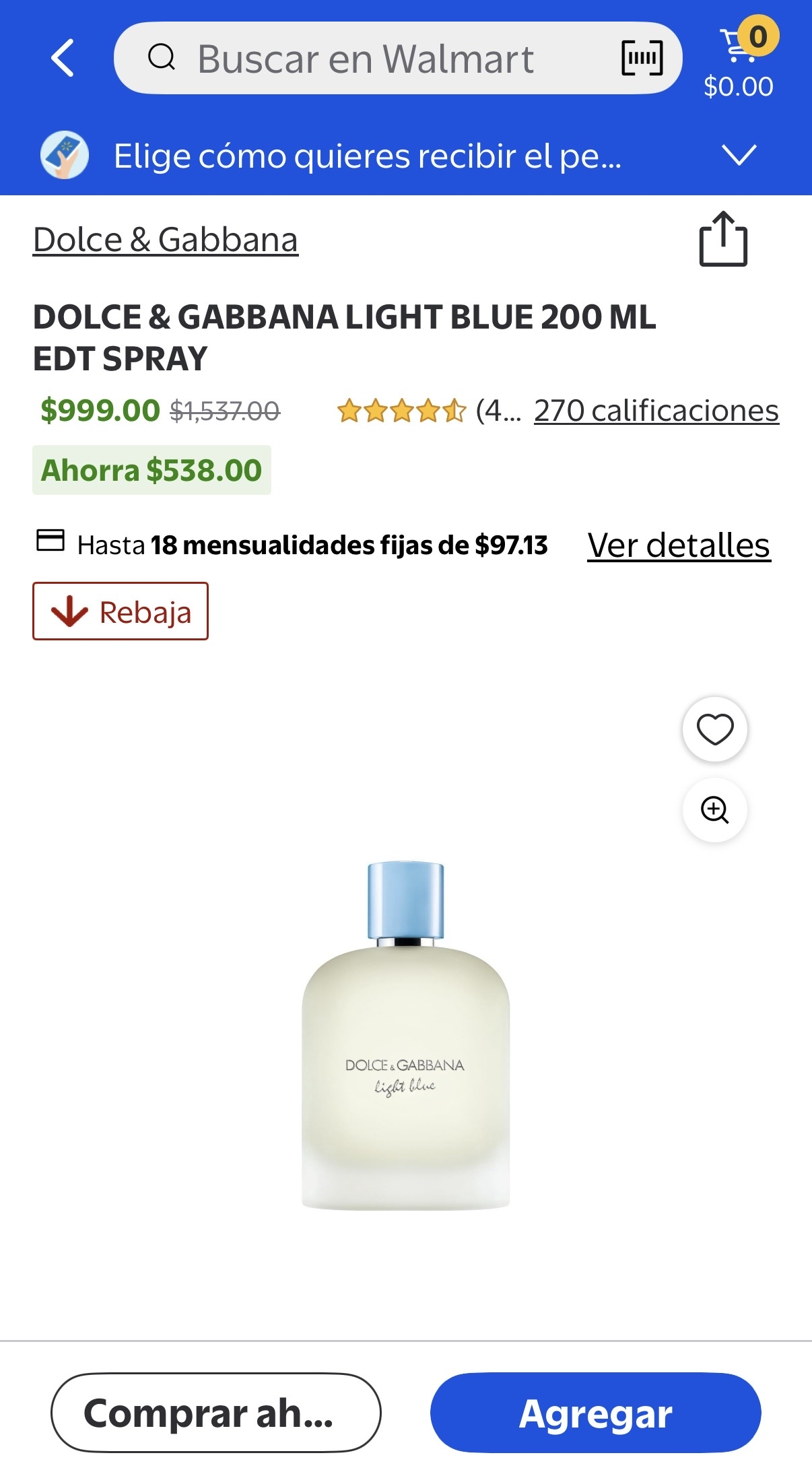 Walmart: 200 ML DOLCE & GABBANA LIGHT BLUE EDT